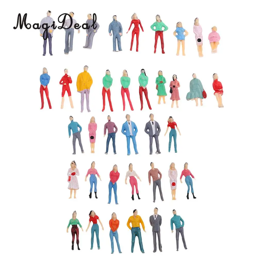 MagiDeal 1Set 1/50 Scale Train Railway Park Street Building Passenger People Figures Model HO Painted for Layout Landscape Scene