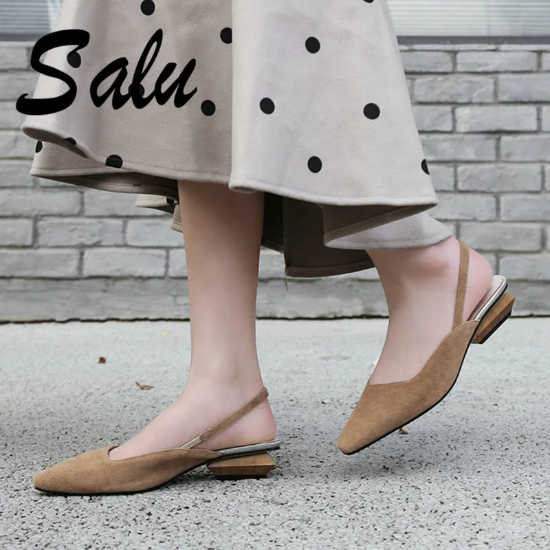 

Salu Women Fashion Kid Suede Leather Low Heels Prom Party Casual Summer Shoes Woman Rome Casual Sandals