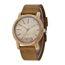 LinTimes унисекс Bamboo циферблат часов нежный пар наручные часы с кожаный ремешок для часов