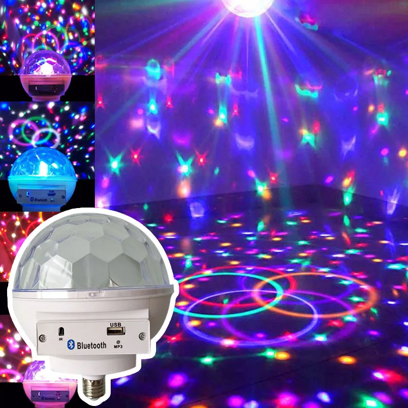 

6W E27 LED Disco Light Bluetooth Bulb Stage Lighting RGB Lamp Crystal Magic Ball Effect Lights @8 JD9 WWO66