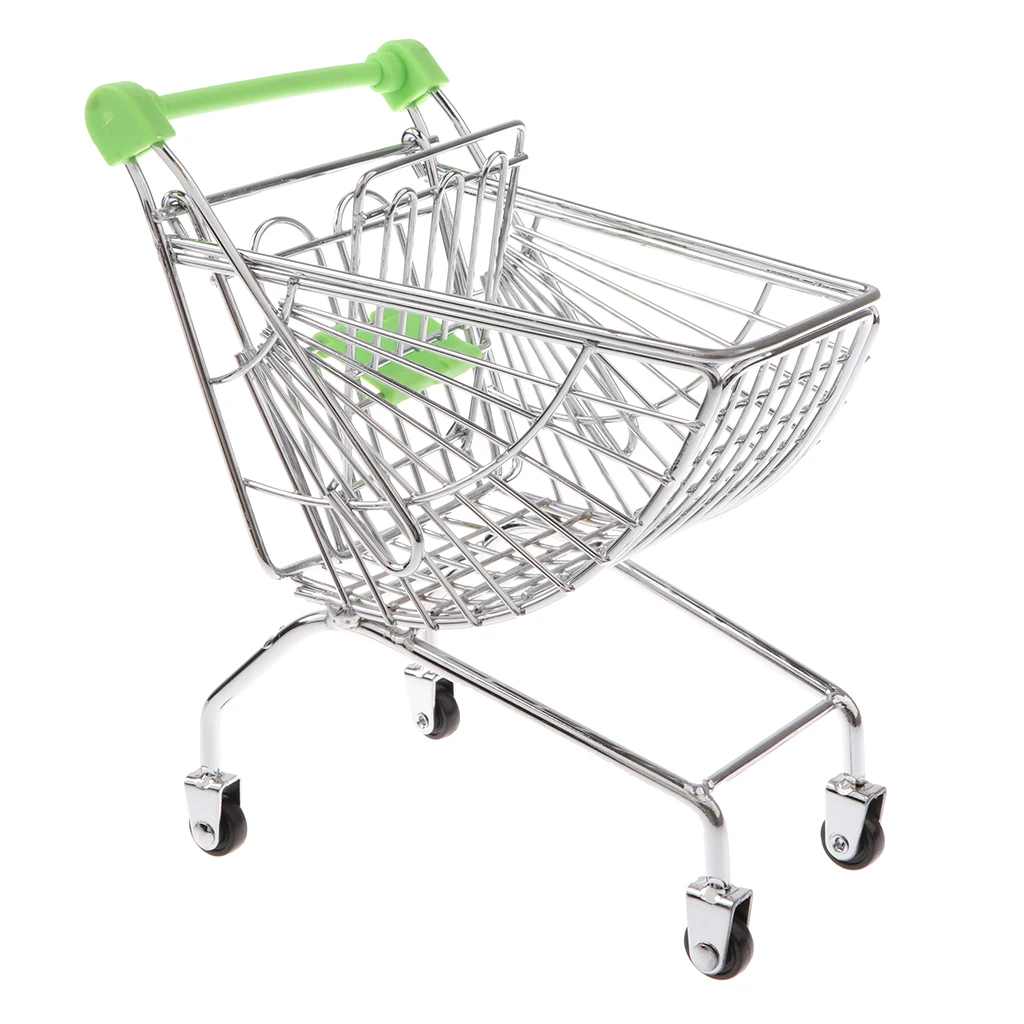 Mini Metal Supermarket Shopping Cart Utility Storage Trolley Kids Pretend Play Toy 