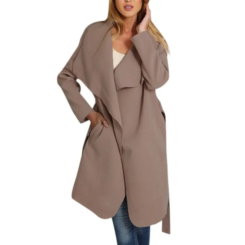 Модные элегантные тренчи талии шерстяное пальто, зауженное карман с длинным рукавом модная верхняя одежда регулируемый лацкан и пояс