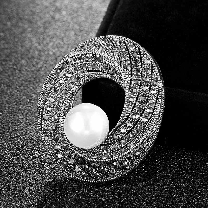 12pcs/lot Wholesale Cheap Pearl Brooches Antique Silver Color flower