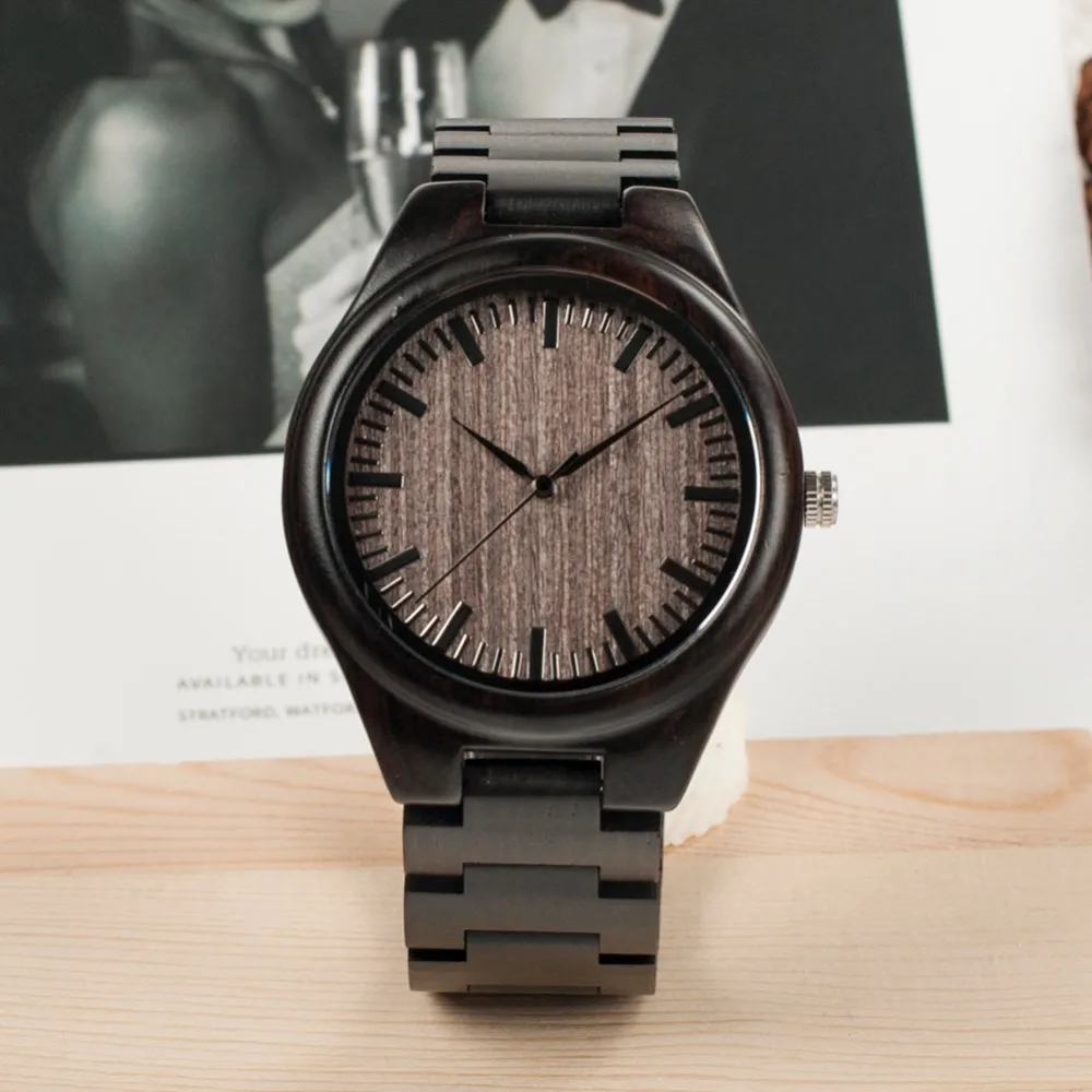 BOBO BIRD Design Your Own Brand Bamboo Ebony Wood Quartz Watches Men Uomo Orologio