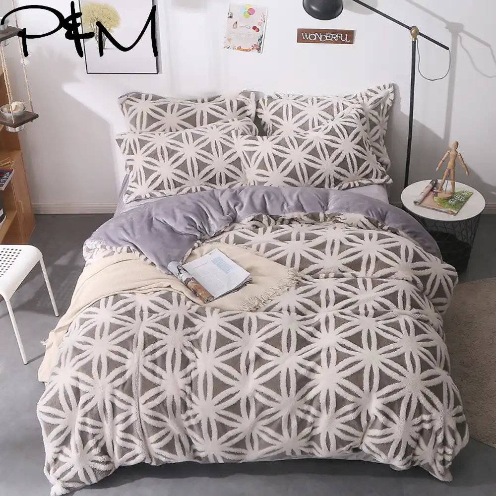 Papa Mima Flannel Bedding Sets Fleece Fabric Bedlinens Queen King