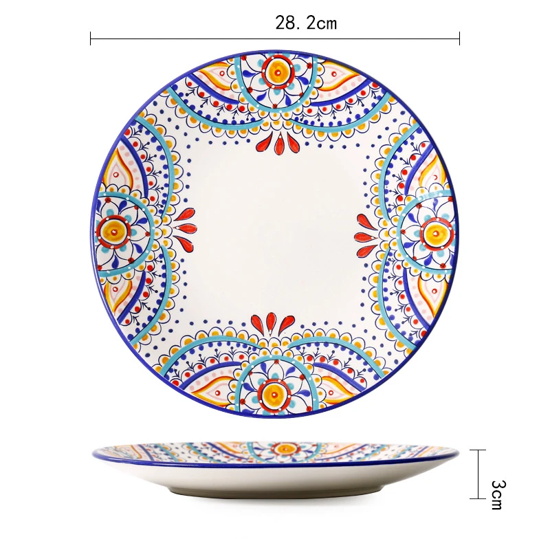 Набор тарелок с геометрическим узором в средиземноморском стиле, комбинированная керамическая тарелка для дома в западном стиле, тарелка для фруктового десерта, закуски, торта