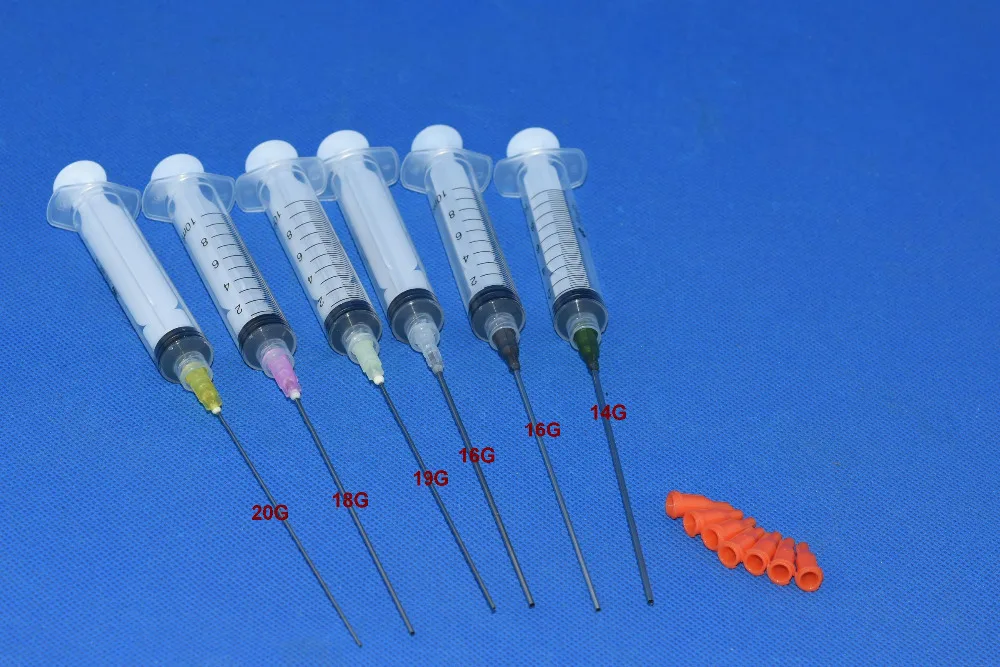

10ml 10cc syringe luer lock up and 14g/16G/18g/19g/20g blunt tip needle length 10CM 3sets/pk
