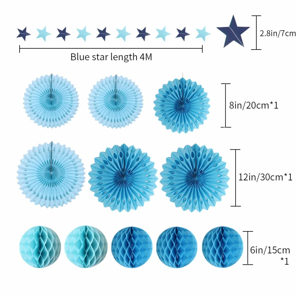Zilue 12 шт./компл. голубого цвета со звездами Бумага гирлянда соты шарики с цветами для колесо ткани для вечеринки будущей матери День рождения Свадьба Декор