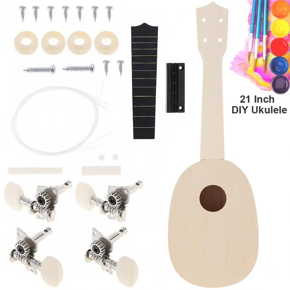

21 Inch Ukulele DIY Kit Pineapple Shape Basswood Hawaii Guitar Perfect Gift for Handwork Painting Parents-child Campaign