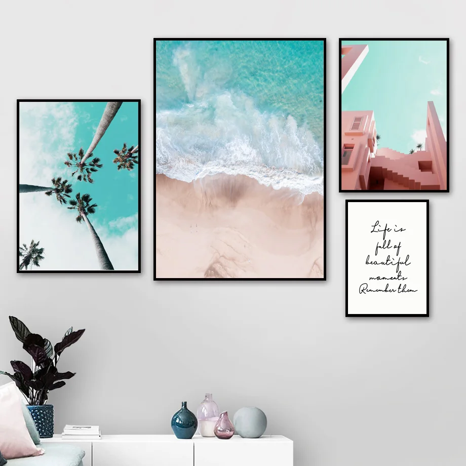 

Beach Coconut Tree Succulents Wall Art Canvas Painting Life Quotes Nordic Posters And Prints Wall pictures For Living Room Decor