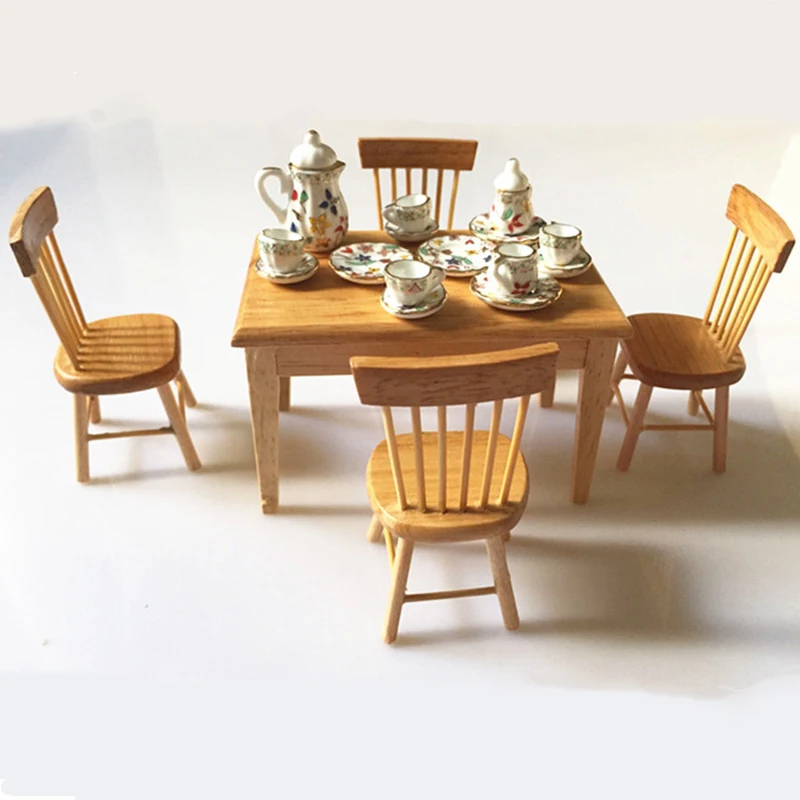 Doub K 1:12 Furniture toy for dolls dollhouse mini food Tableware Set Wooden brown table chair pretend play toys for girls kids Doub K 1:12 Furniture toy for dolls dollhouse mini food Tableware Set Wooden brown table chair pretend play toys for girls kids