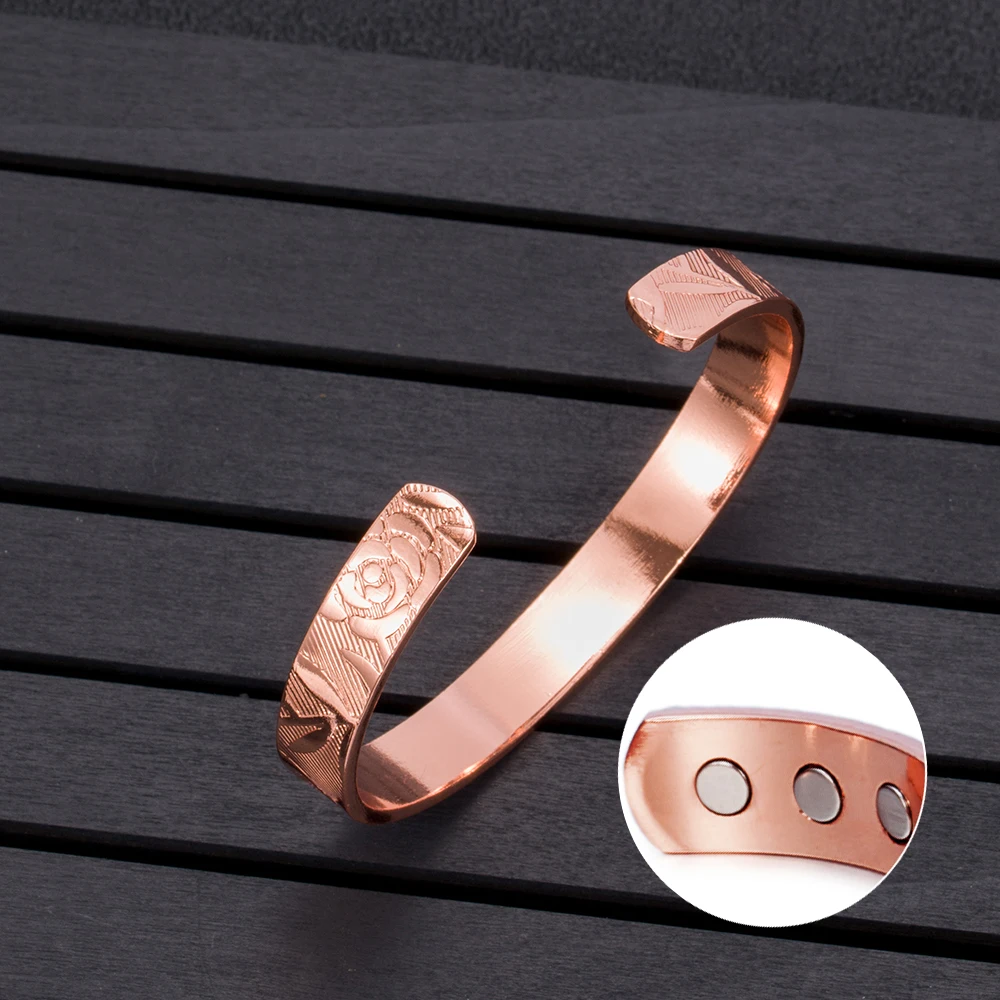 Vinterly магнитный медный браслет женский подарок Роза Регулируемый Браслет-манжета энергетические чистые браслеты из меди для женщин