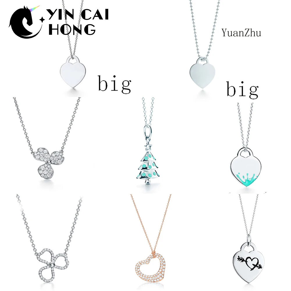 

YCH 100% 925 Sterling Silver Christmas Tree Rose Gold Love Necklace Flower Rhyme Series Paved Diamond Flower Pendant Necklace