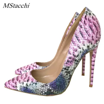 

Mstacchi Woman Pumps Noble Sexy Women Thin Heel Snake Pattern Leather Thin Heel Shoes High Quality 2018 Pointy Toe Party Shoes