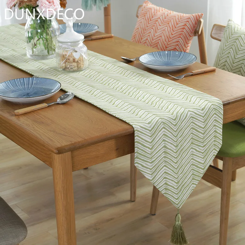 

DUNXDECO Table Runner Blend Jacquard Long Table Cover Fabric Simple Style Modern Geometric Wave Home Party Decoration