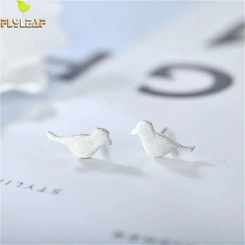 

Flyleaf 925 Sterling Silver Bird Matte Personality Stud Earrings For Women Prevent Allergy Simple Lady Fashion Jewellery