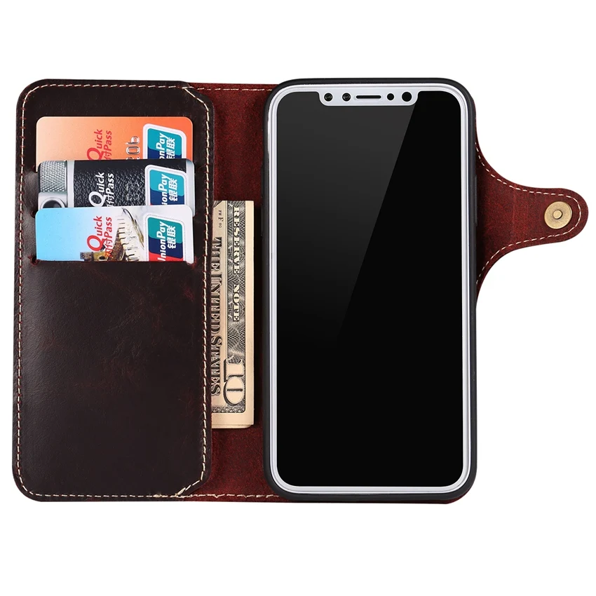 Чехол-кошелек из натуральной кожи для Apple iPhone X 8 Plus, Ретро винтажный Чехол-книжка с застежкой