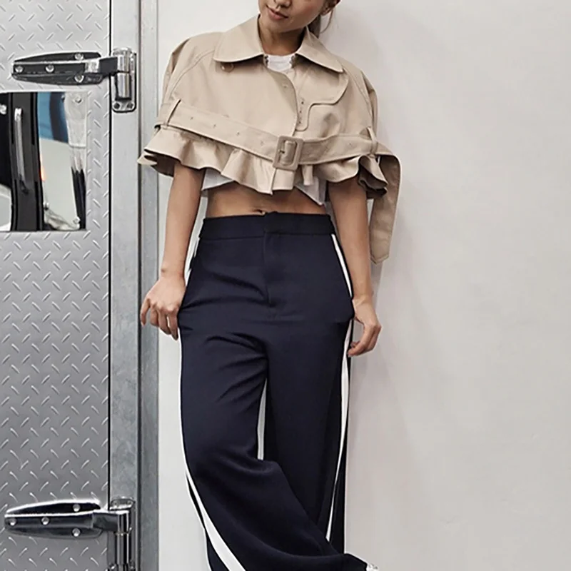 Printemps Fendue Longues Courte Lape Commune Mode Marée Khaki À Lâche Veste Hem Jh050 Kaki Nouveau Manteau 2019 Femmes De Manches Ruches eam Pq6EFWn