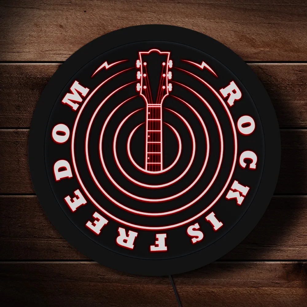 

Music Quote Rock Is Freedom Guitar Studio Sign Multi-color LED Lighting Wall Art Guitar LED Display Guitarist Man Cave Decor
