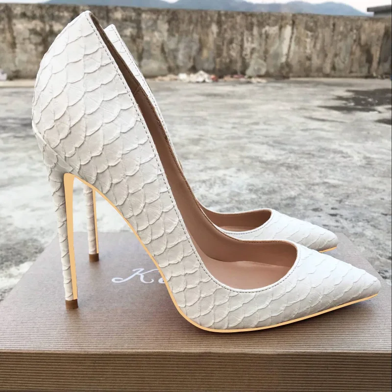 

2019 Fashion free shipping white python snake Leather Poined Toe Stiletto Heel high heel shoe pump HIGH-HEELED SHOES dress shoe