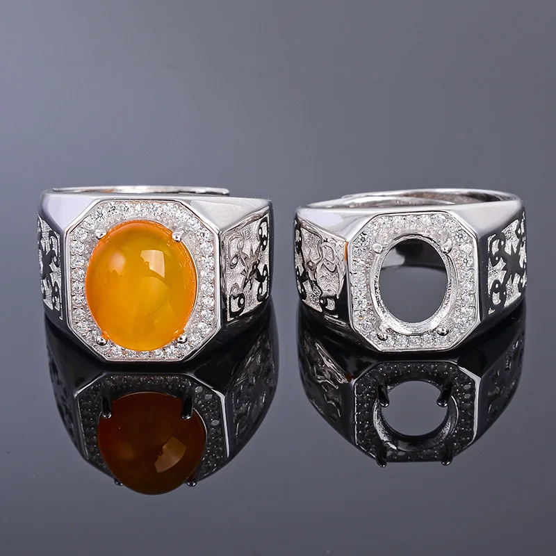 

MeiBaPJ 8*10 Real Natural Chalcedony Gemstone Men Ring or Empty Ring Support Real 925 Sterling Silver Fine Wedding Jewelry