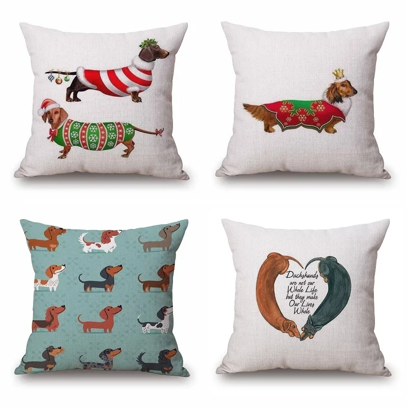 45cm pillow cover 45X45cm Cushion Christmas Dachshund Festival Happy Cover