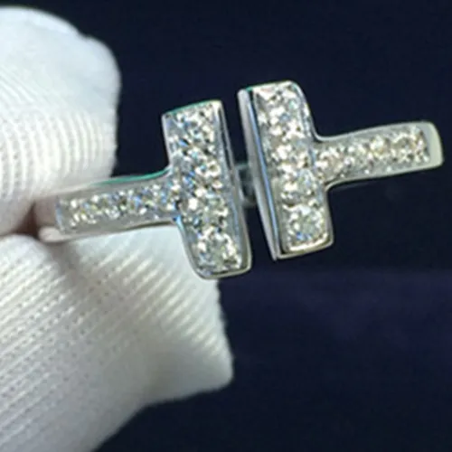 

Top Brand T Shape Style Synthetic Diamonds Solid 14Karat White Gold Ring VVS1 Clarity Best Propose Ring For Lady