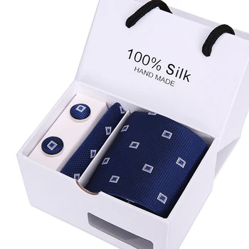 

Darkgray Pink Blue Plaid Tie Hanky Cufflinks Sets Men's 100% Silk Ties for men Formal Wedding Party Groom wholesale necktie