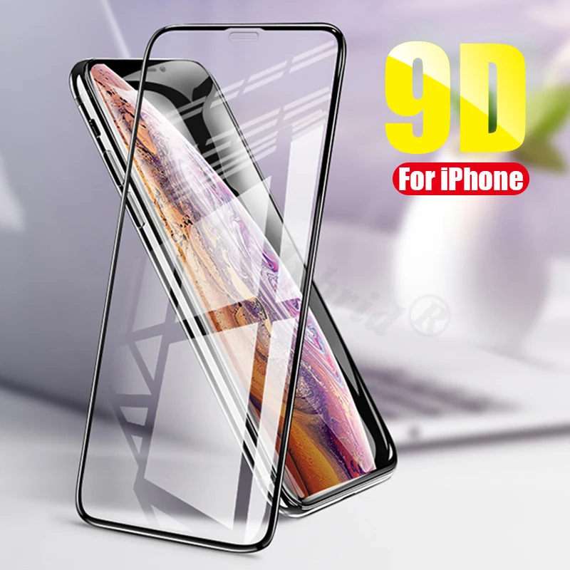 

9d screen protector on for apple iphone xs max xr x 10 8 7 6 6s plus full glue tempered glas Tough Protection Glass film cover
