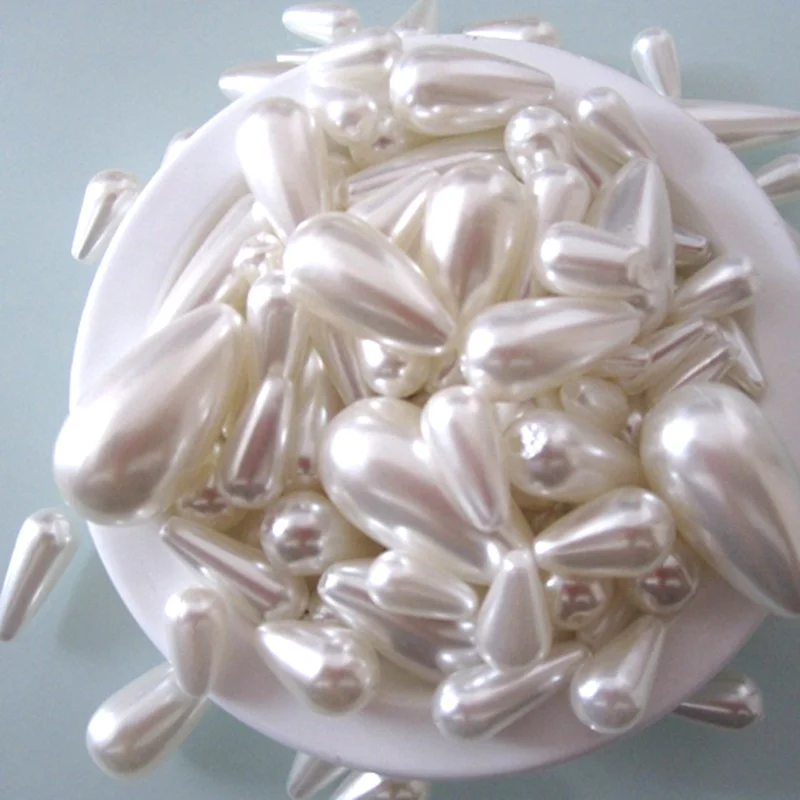 

300pcs/bag White half hole water drops Pearls, mix sizes 6*8mm /10*18mm loose ABS imitation pearl beads 003009001