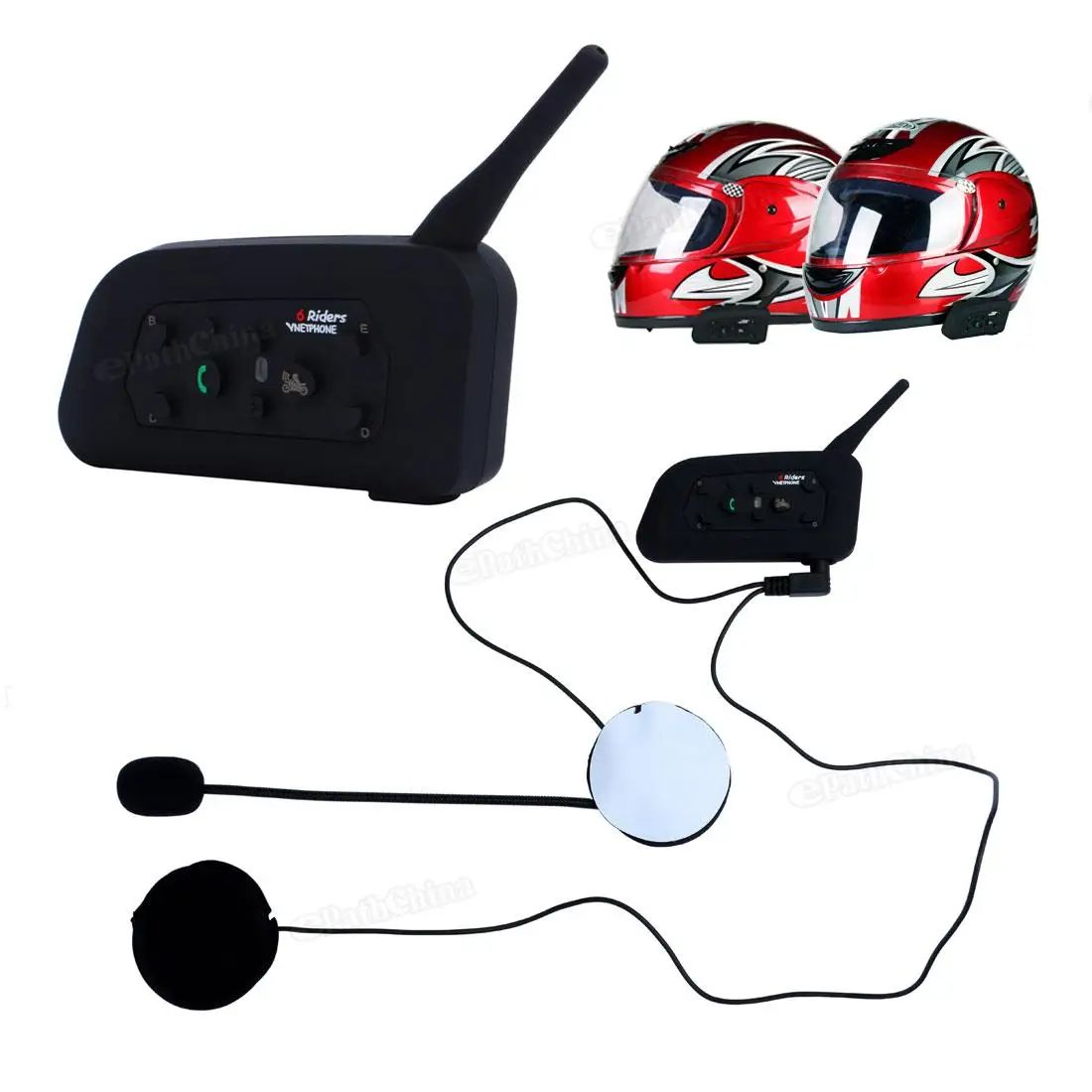 

Universal Motorcycle Helmet V6 1200M Wireless Bluetooth Interphone Motor Phone MP3 GPS Intercom for 6 Riders Up to 1200M