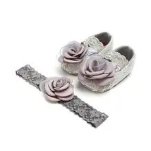 Летняя дышащая кружевная обувь с цветочным узором для маленьких девочек+ повязка на голову