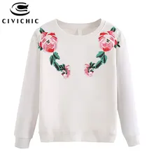 CIVICHIC Этническая женская футболка с нашивками шикарная девушка хлопок топы тройник Осень Зима Весна Свободный пуловер Цветочная вышивка одежда WLT13