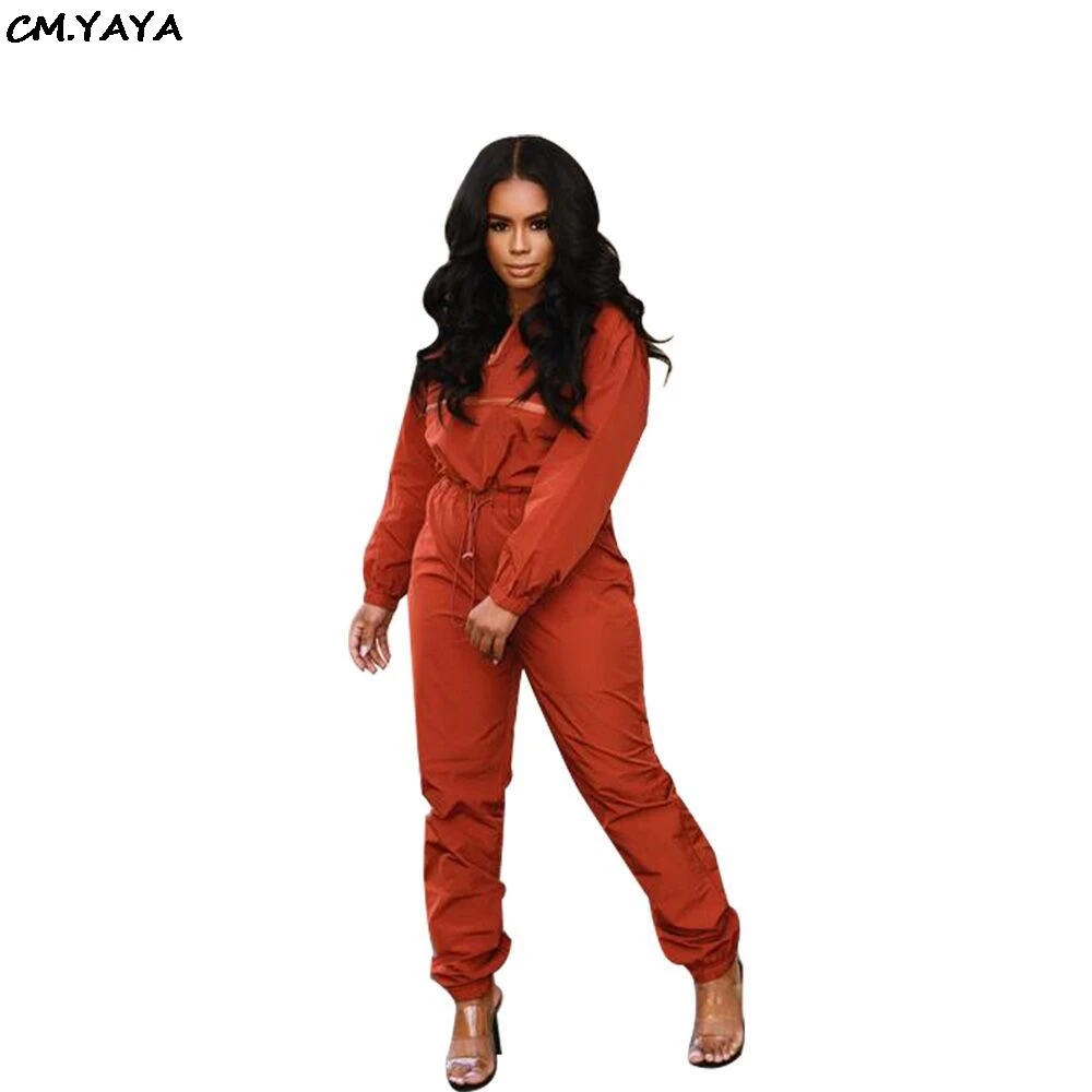 

new women tracksuits long sleeve open zipper neck drawstring hem lantern long pants two pieces sporting sets suits outfits Y5054