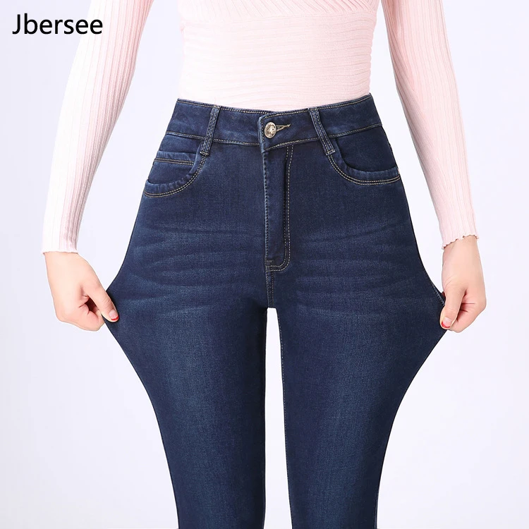 Jbersee Высокое качество бархатные теплые толстые Джинсы для женщин женские осень-зима Высокая талия плюс Размеры Прямые джинсы стрейч Для