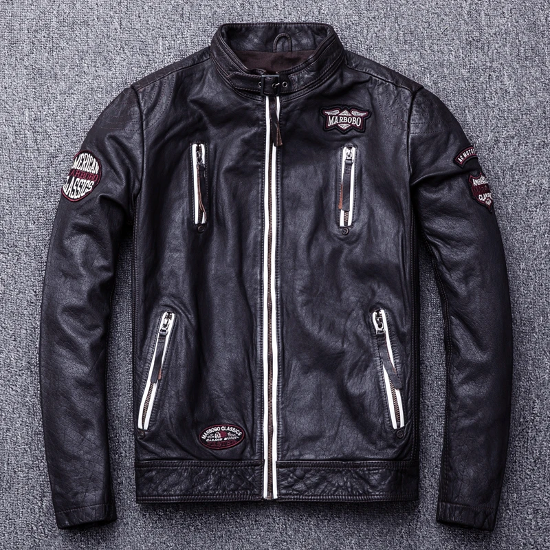 Free Shipping Indian Retro Cow Leather Jacket Embroidery Printing Vintage Genuine Leather Coat Dark Brown Genuine Leather Coats Aliexpress