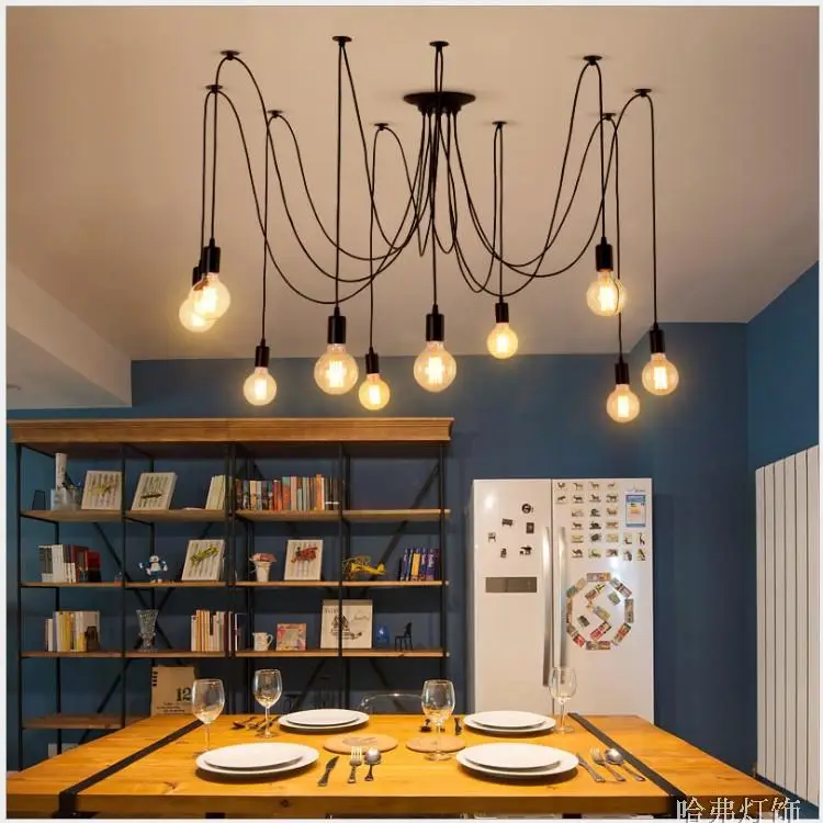 Us 23 0 8 Off Loft Led Creative Spider Lights Chandelier For Bar Coffee Shop Simple Fish Wire Iron Droplight Experimental Bottle Light In