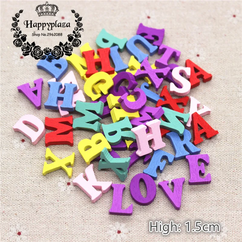 

100pcs Cute Mix Colors Wood Letters Charm Flatback Cabochon Embellishment Accessories DIY Craft Scrapbooking,High 1.5cm