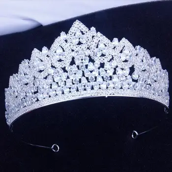 

StoneFans Wedding Cubic Zircon Tiara Bridal cz Crown Queen Hair Jewelry Luxury Crystal Rhinestone Crown Tiaras Hair Style