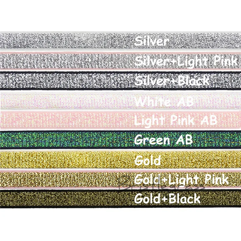 

BRISTLEGRASS 5 Yard 3/8" 10mm Metallic Glitter Non-foldover Elastics Spandex Band Headband Shoulder Bra Strap Lingerie Lace Trim