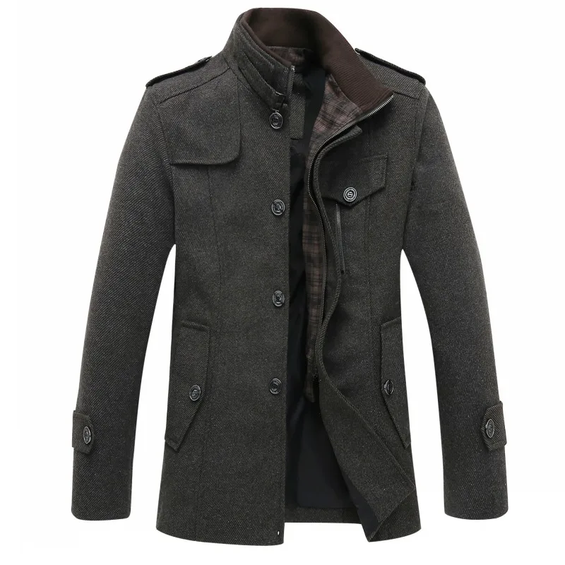 Зимний мужской модный утолщенный Тренч для отдыха, шерстяное пальто, мужское однобортное пальто, куртки, ветровка