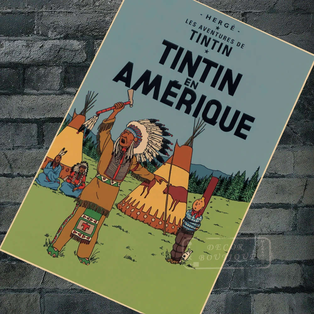 Tintin en Amerique c 1932 комиксов индийские путешествия Ретро стиль классический постер