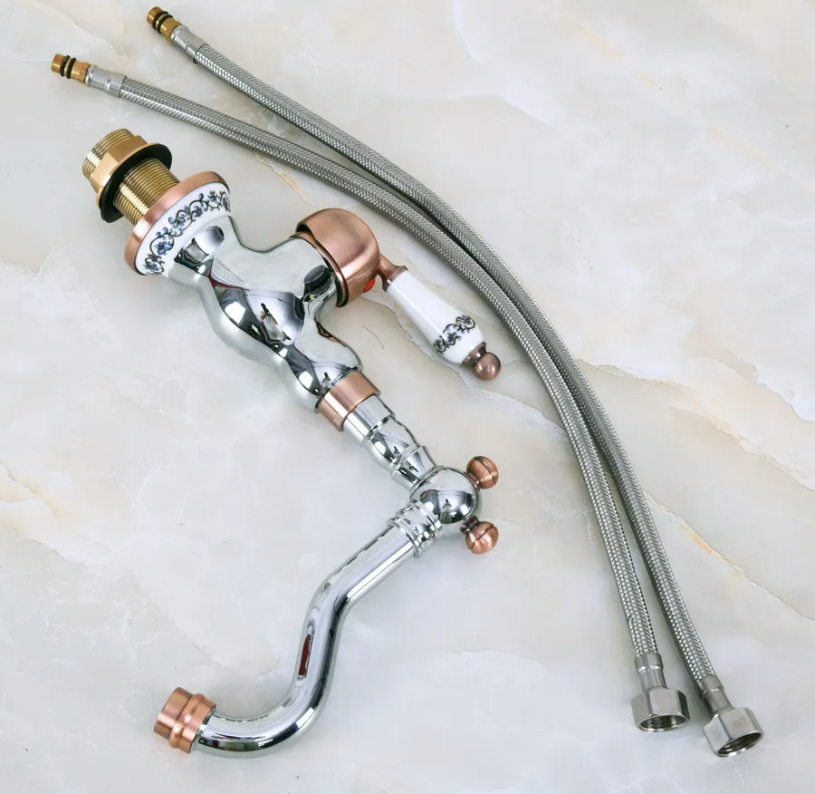 Polished Chrome Red Copper Brass Ceramic Swivel Spout Single Handle Kitchen/Bar Bathroom Sink Faucet Hot&Cold Mixer Tap anf906