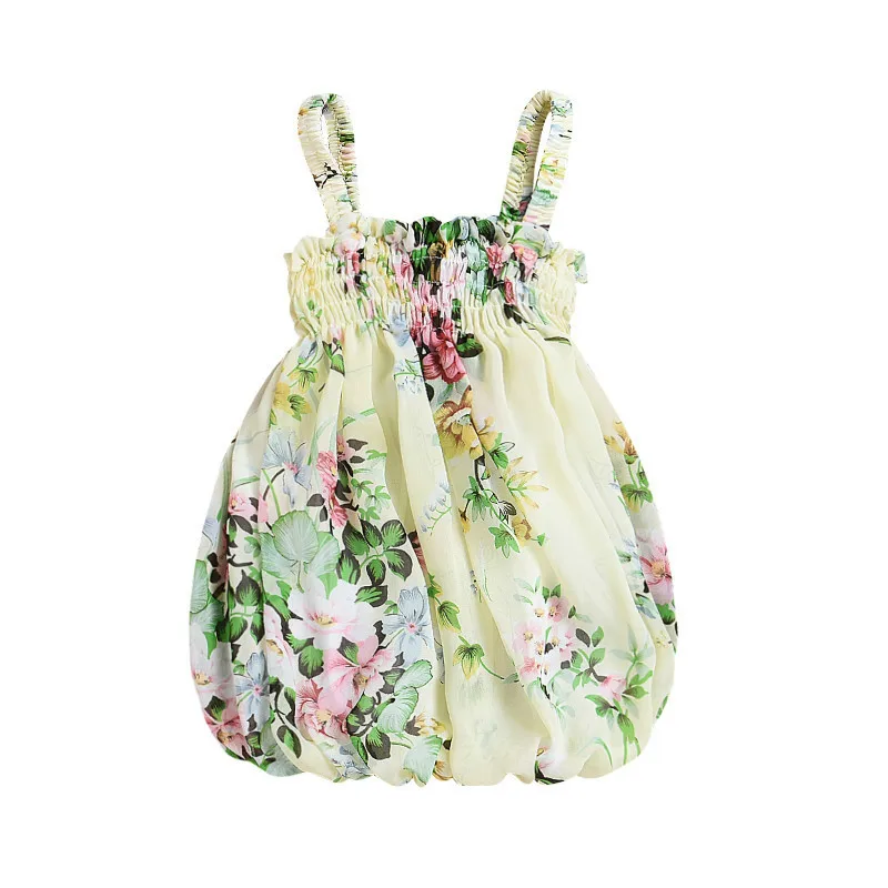 2018 Цветочные Летнее платье для девочек Одежда для детей; малышей; девочек цветы пушистый слинг вечерние пляжная одежда плиссированное