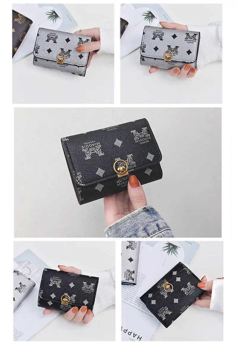 Женский Короткий кожаный складной кошелек с несколькими картами маленький свежий дизайнерский женский кошелек винтажная застежка монета