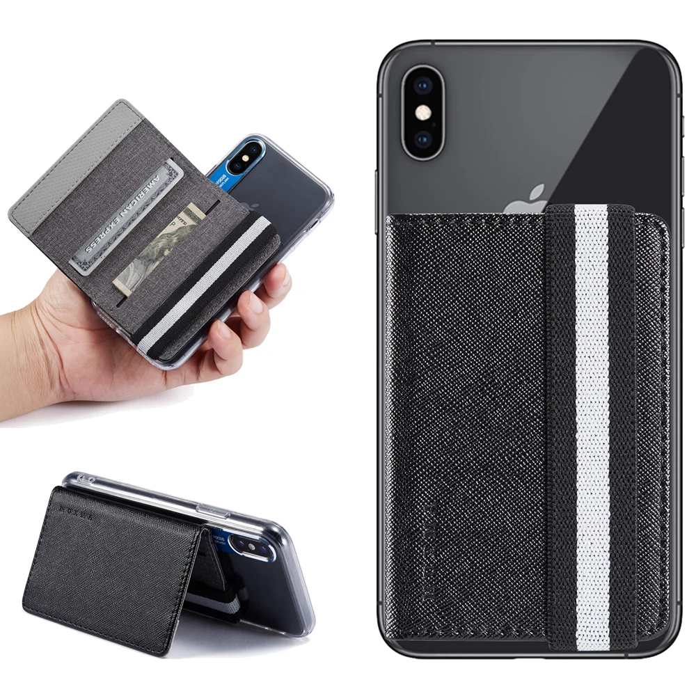 

Canvas Leather Card Holder Sticker For iPhone 11 Pro X XR XS Max 6 6S 7 8 Plus Samsung Note 10 S10 S9 A50 A70 Phone Case Stands