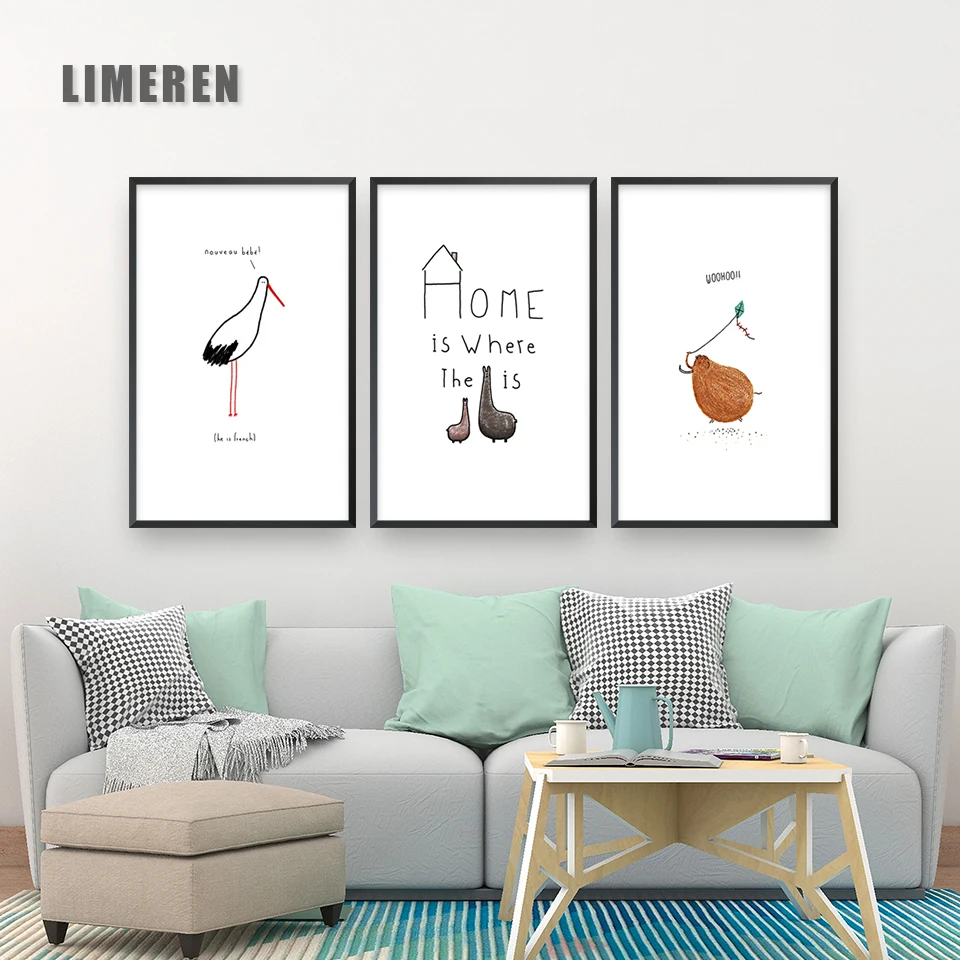 

Cute Cartoon bird Canvas Painting Baby Girl Nursery Yellow Wall Art Nordic Kids Decoration Picture Bedroom Decor Unframed