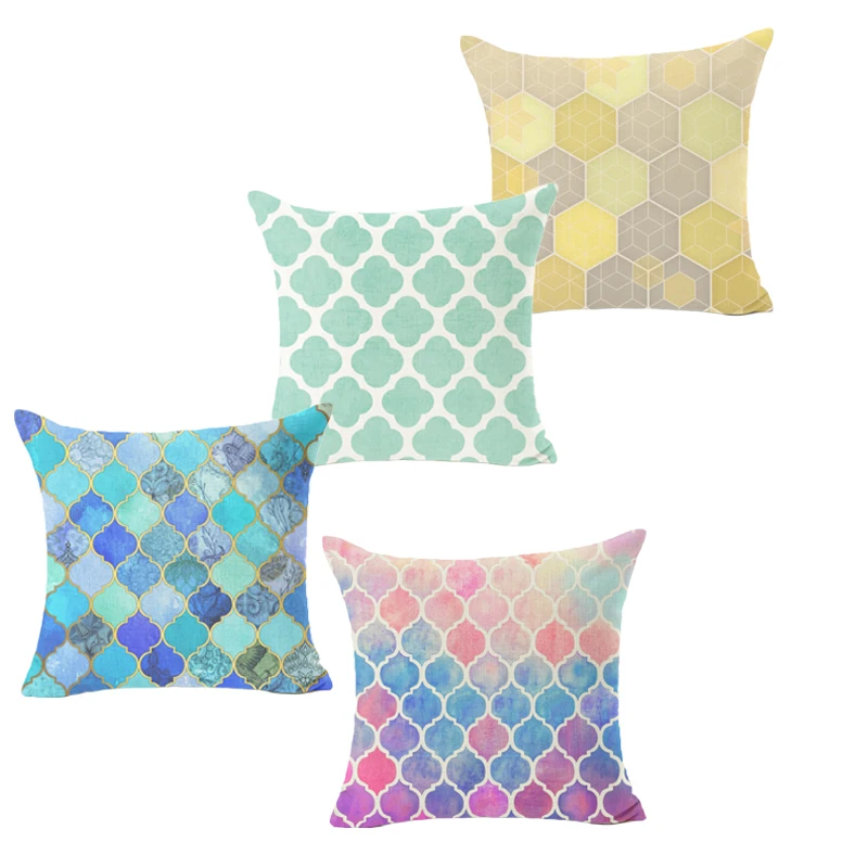 

Pillowcase Mosaic Style Cushion Cover Cotton Linen Bird Square Blue Sofa Chair Throw Pillow Cover Home Decorative
