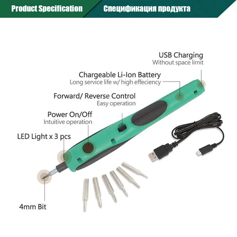 Pro'skit PT-036U отвертка 3,6 В литий-ионный USB зарядки шуруповерт DIY электрический отвертка с отверткой биты