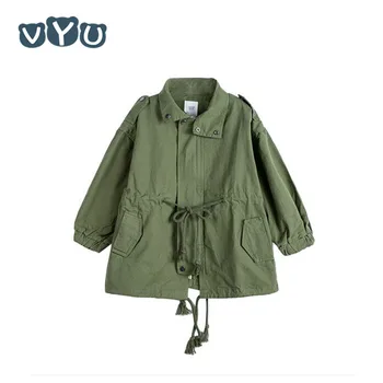 

baby girl boy long windbreaker autumn and winter full-sleeved jacket casual windproof plus velvet jacket children's clothing